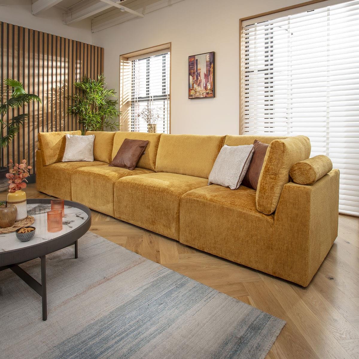 Victoria 4 Seater Modular Sofa Mustard Chenille 348x92cm 16