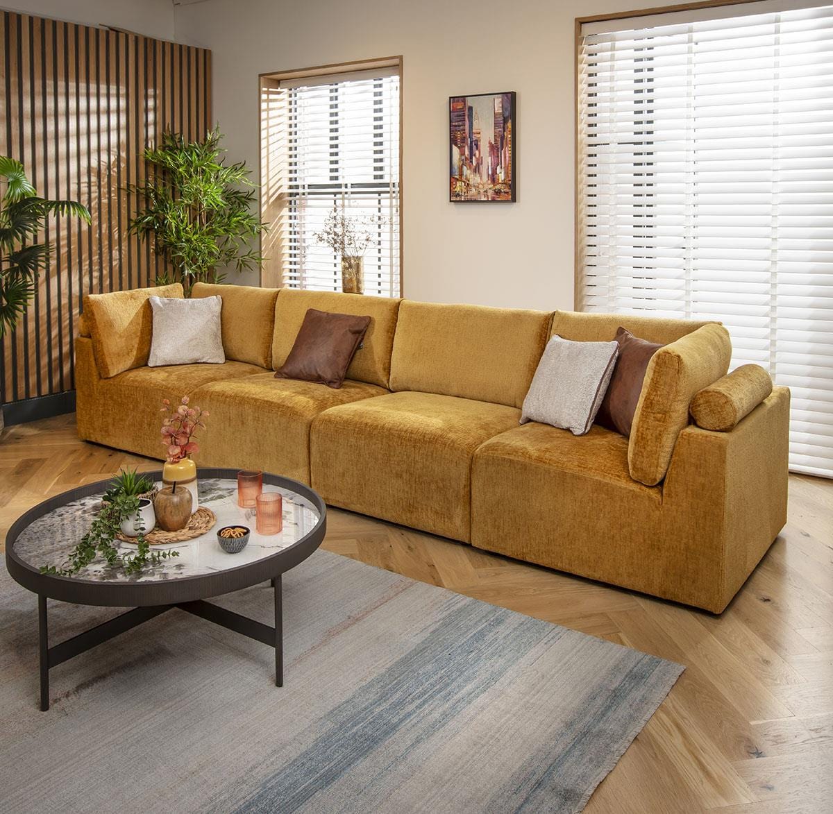 Victoria 4 Seater Modular Sofa Mustard Chenille 348x92cm 16