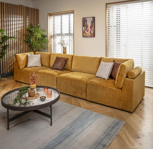 Victoria 4 Seater Modular Sofa Mustard Chenille 348x92cm 16