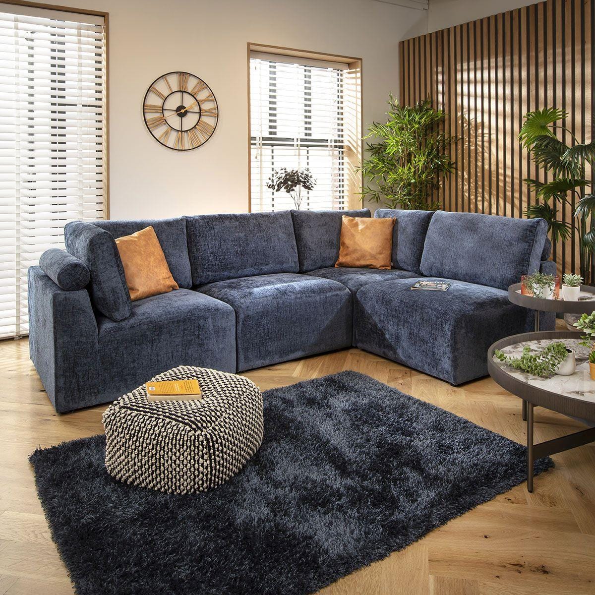 Victoria 4 Seater Corner Sofa Blue Chenille 266x174cm 12L