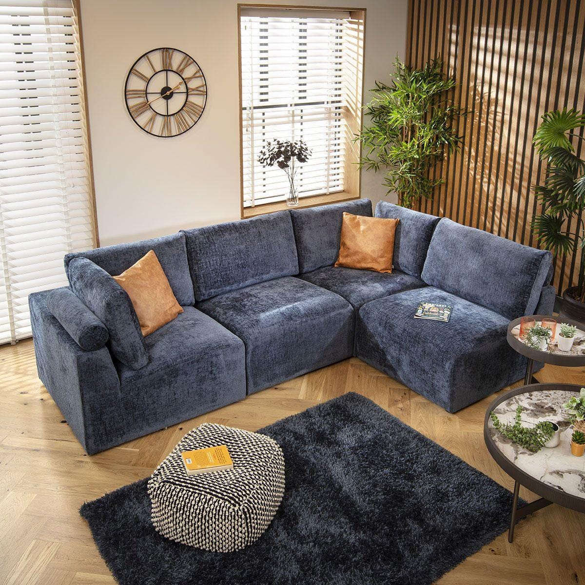 Victoria 4 Seater Corner Sofa Blue Chenille 266x174cm 12L