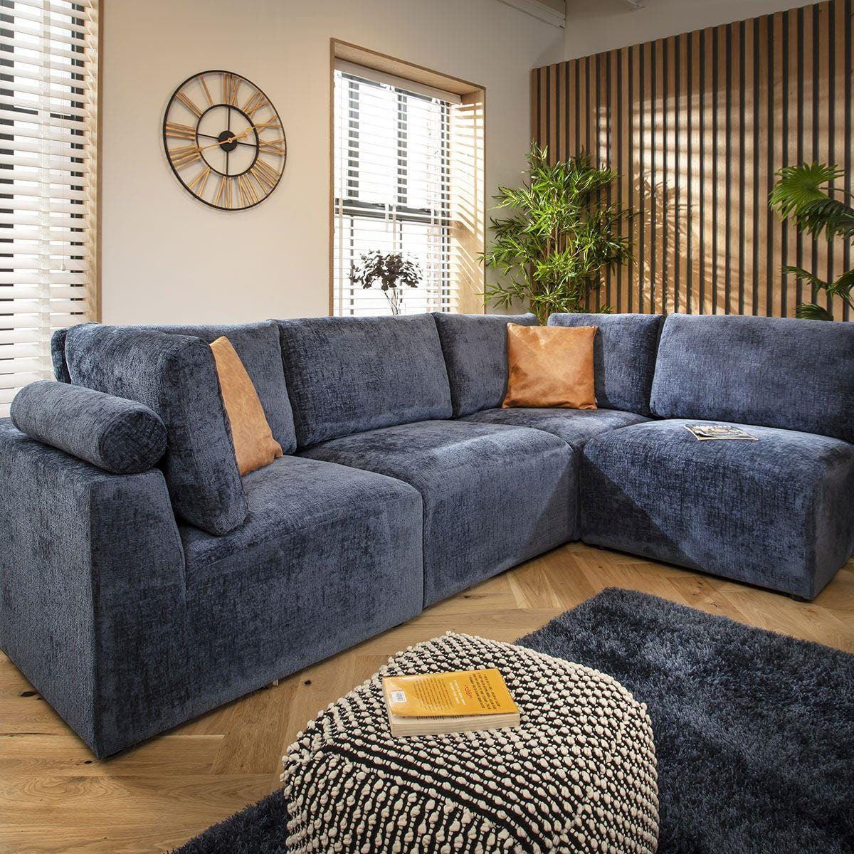 Victoria 4 Seater Corner Sofa Blue Chenille 266x174cm 12L