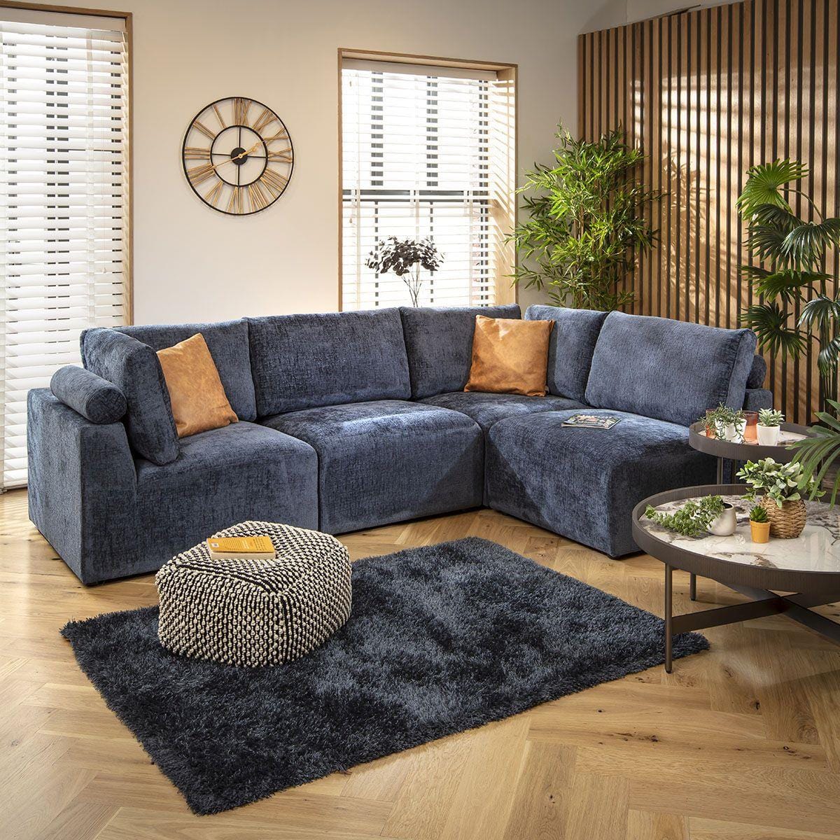 Victoria 4 Seater Corner Sofa Blue Chenille 266x174cm 12L