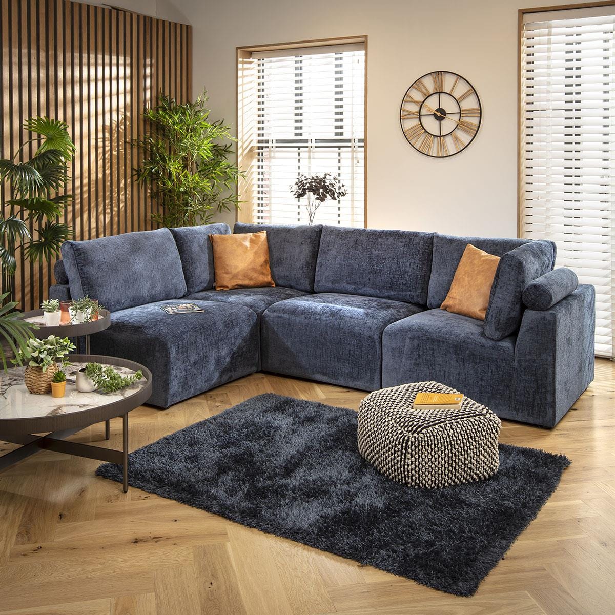 Victoria 4 Seater Corner Sofa Blue Chenille 266x174cm 12R