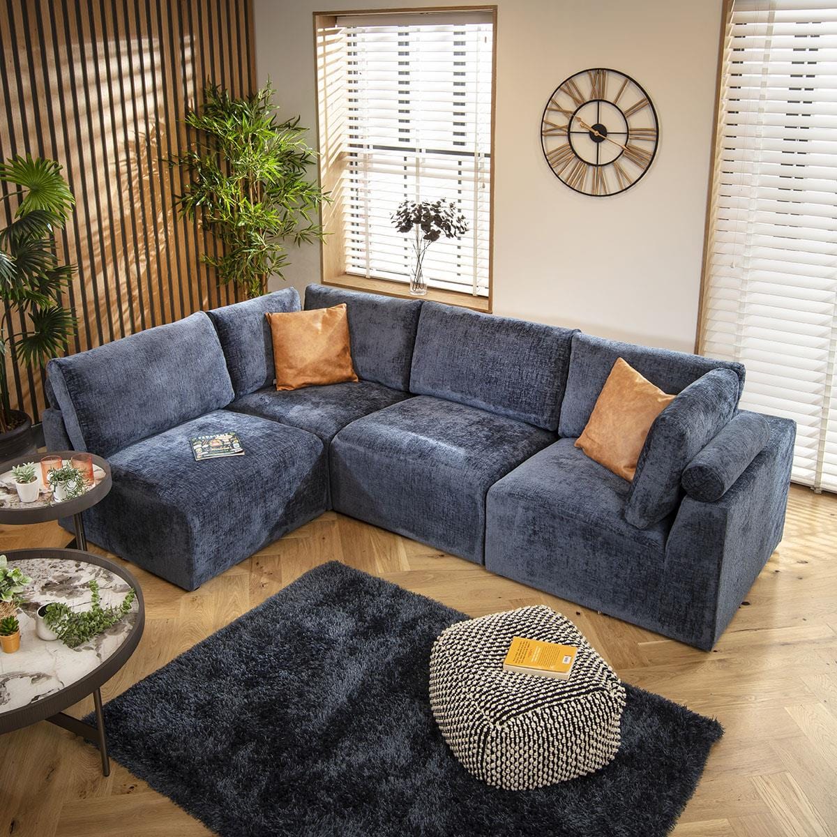 Victoria 4 Seater Corner Sofa Blue Chenille 266x174cm 12R