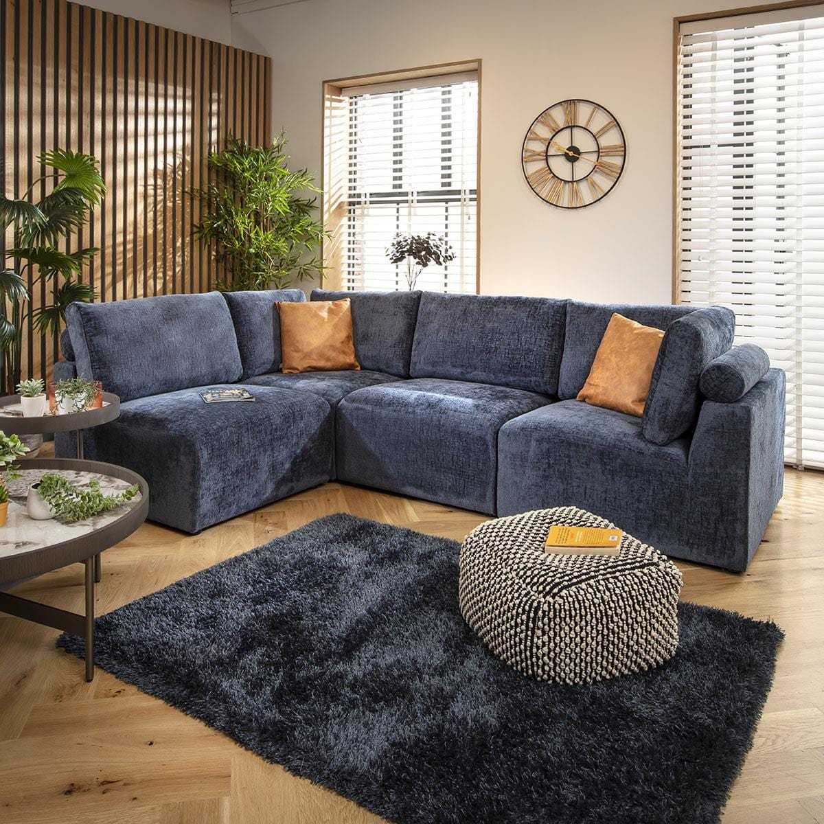 Victoria 4 Seater Corner Sofa Blue Chenille 266x174cm 12R