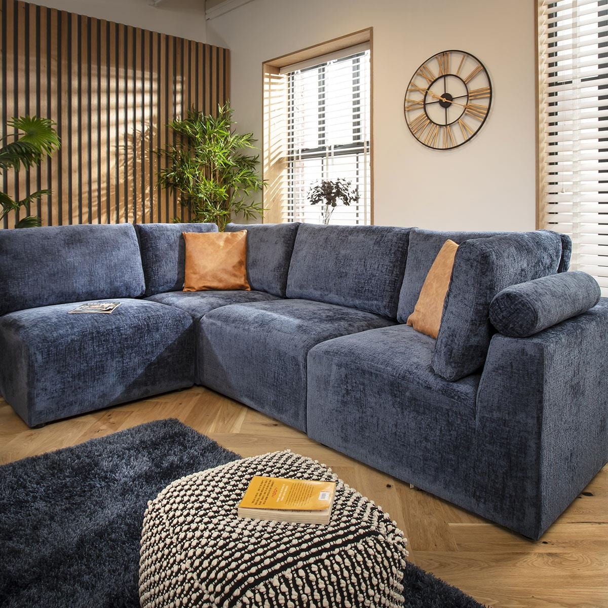 Victoria 4 Seater Corner Sofa Blue Chenille 266x174cm 12R