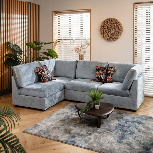 Sophie 4 Seater Corner Sofa Blue Chenille 240x160cm 12R