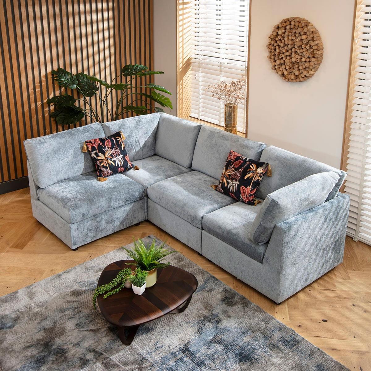 Sophie 4 Seater Corner Sofa Blue Chenille 240x160cm 12R