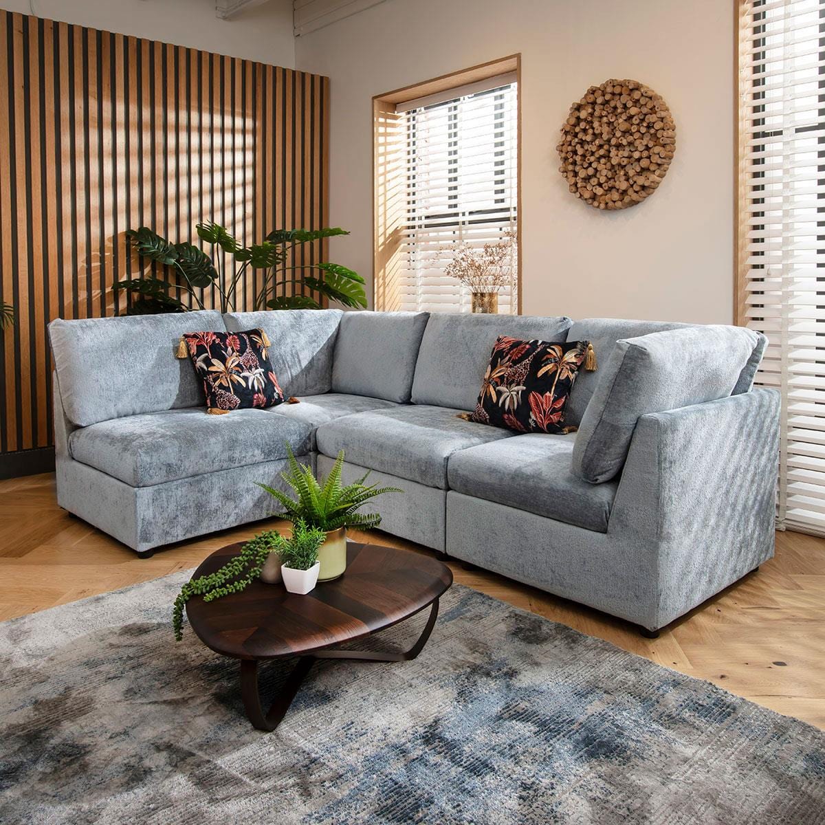 Sophie 4 Seater Corner Sofa Blue Chenille 240x160cm 12R