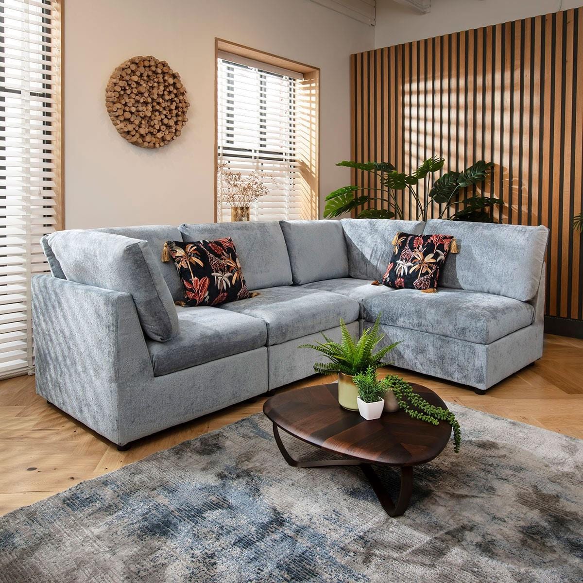 Sophie 4 Seater Corner Sofa Blue Chenille 240x160cm 12L