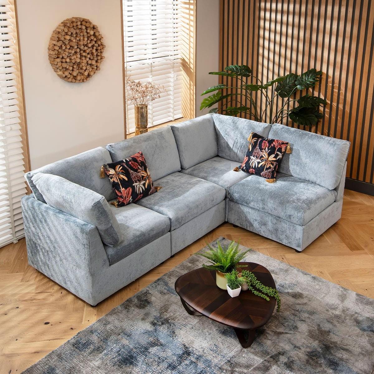 Sophie 4 Seater Corner Sofa Blue Chenille 240x160cm 12L