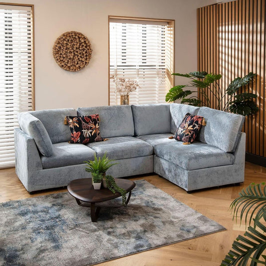 Sophie 4 Seater Corner Sofa Blue Chenille 240x160cm 12L