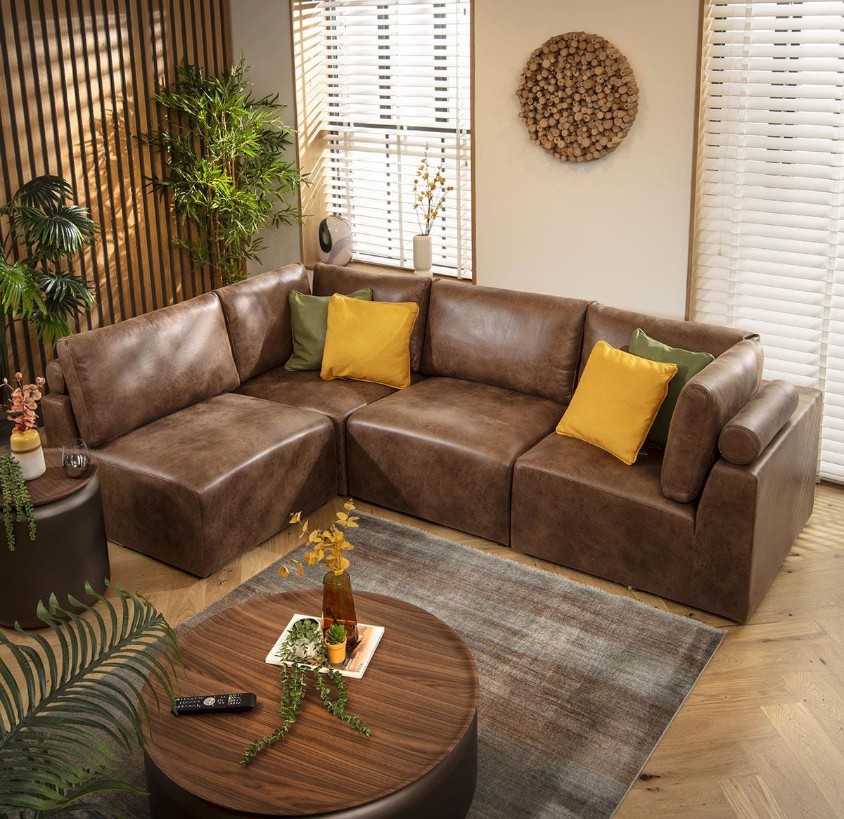 Victoria 4 Seater Corner Sofa Antique Brown 266x174cm 12R