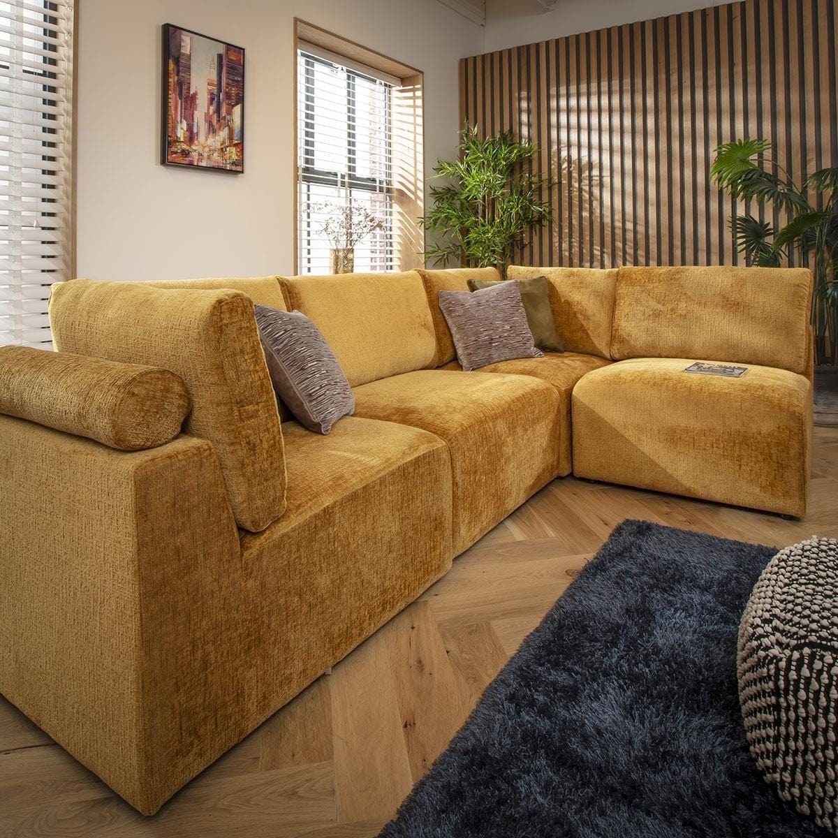 Victoria 4 Seater Corner Sofa Mustard Chenille 266x174cm 12L