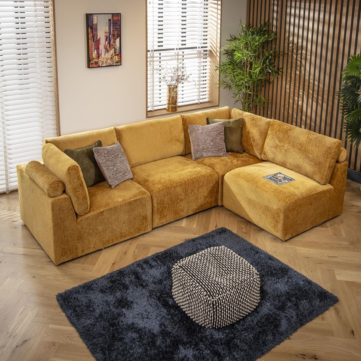 Victoria 4 Seater Corner Sofa Mustard Chenille 266x174cm 12L