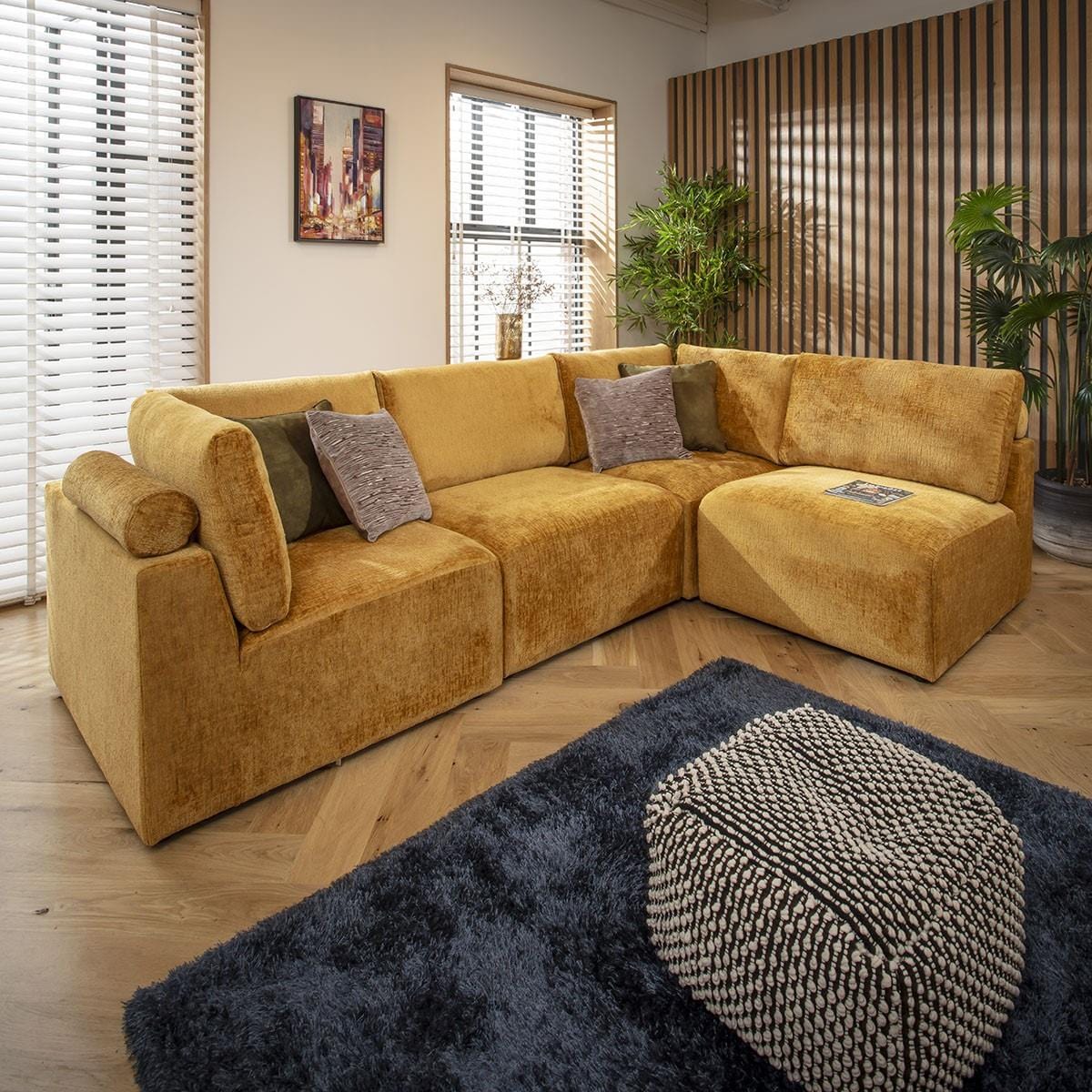 Victoria 4 Seater Corner Sofa Mustard Chenille 266x174cm 12L