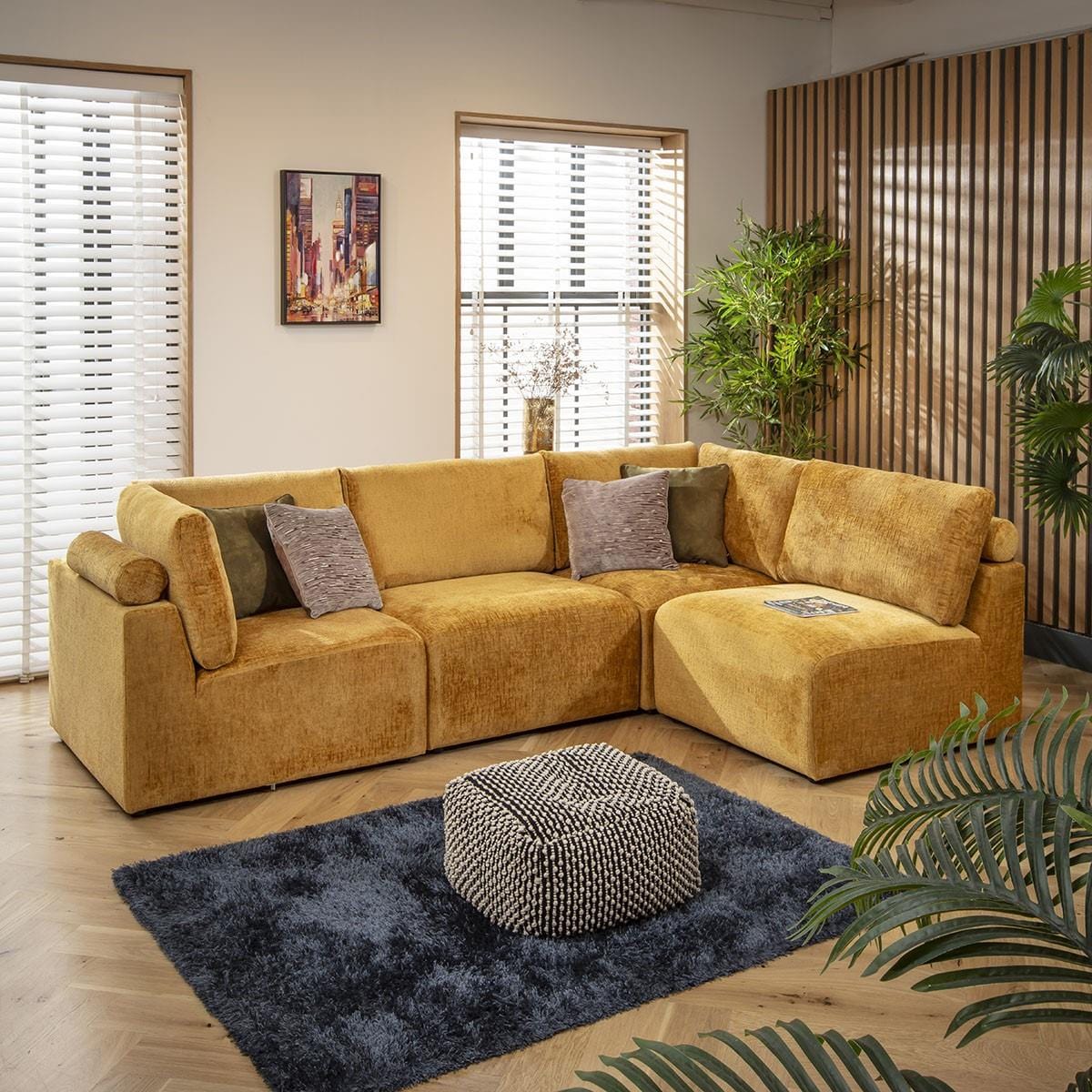 Victoria 4 Seater Corner Sofa Mustard Chenille 266x174cm 12L
