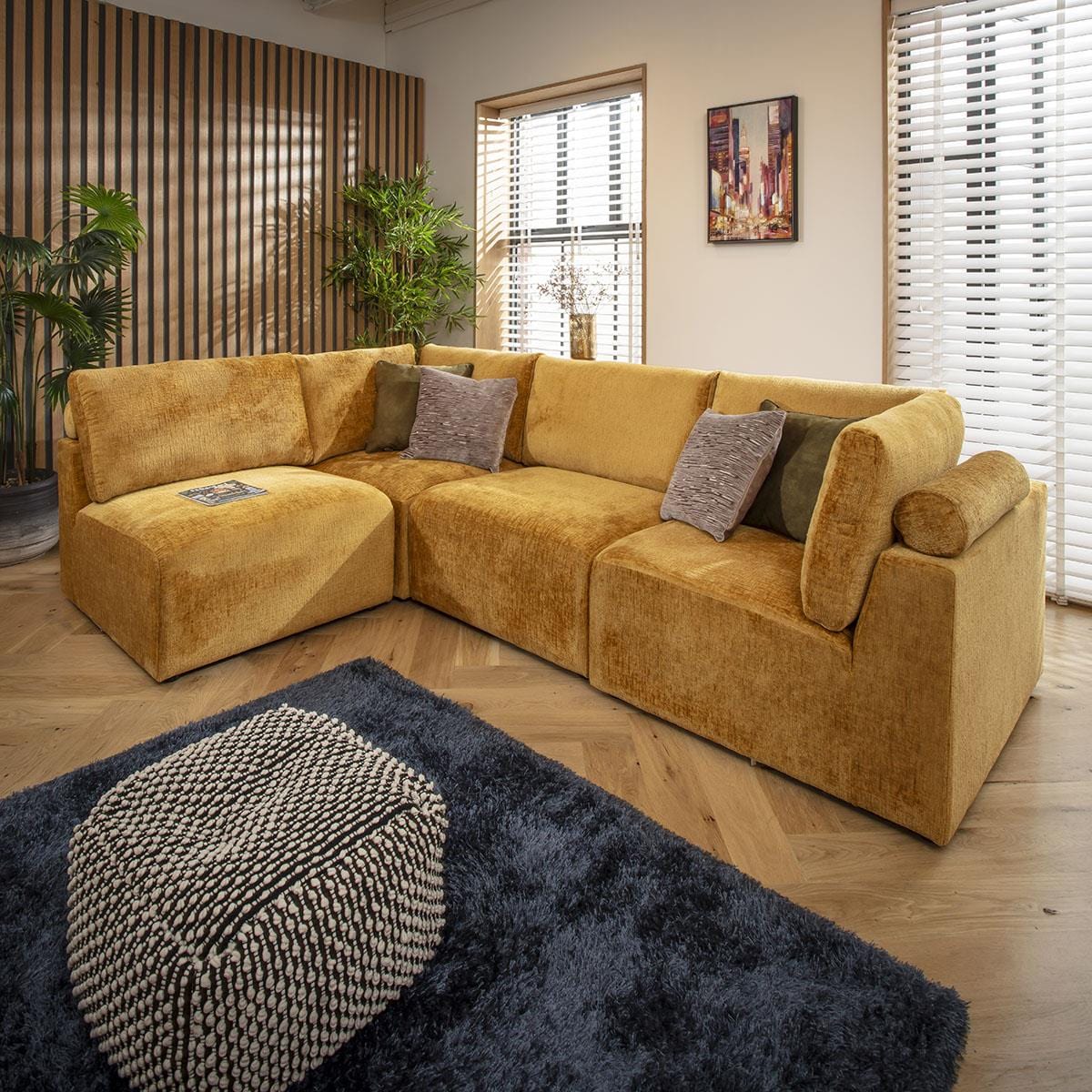 Victoria 4 Seater Corner Sofa Mustard Chenille 266x174cm 12R