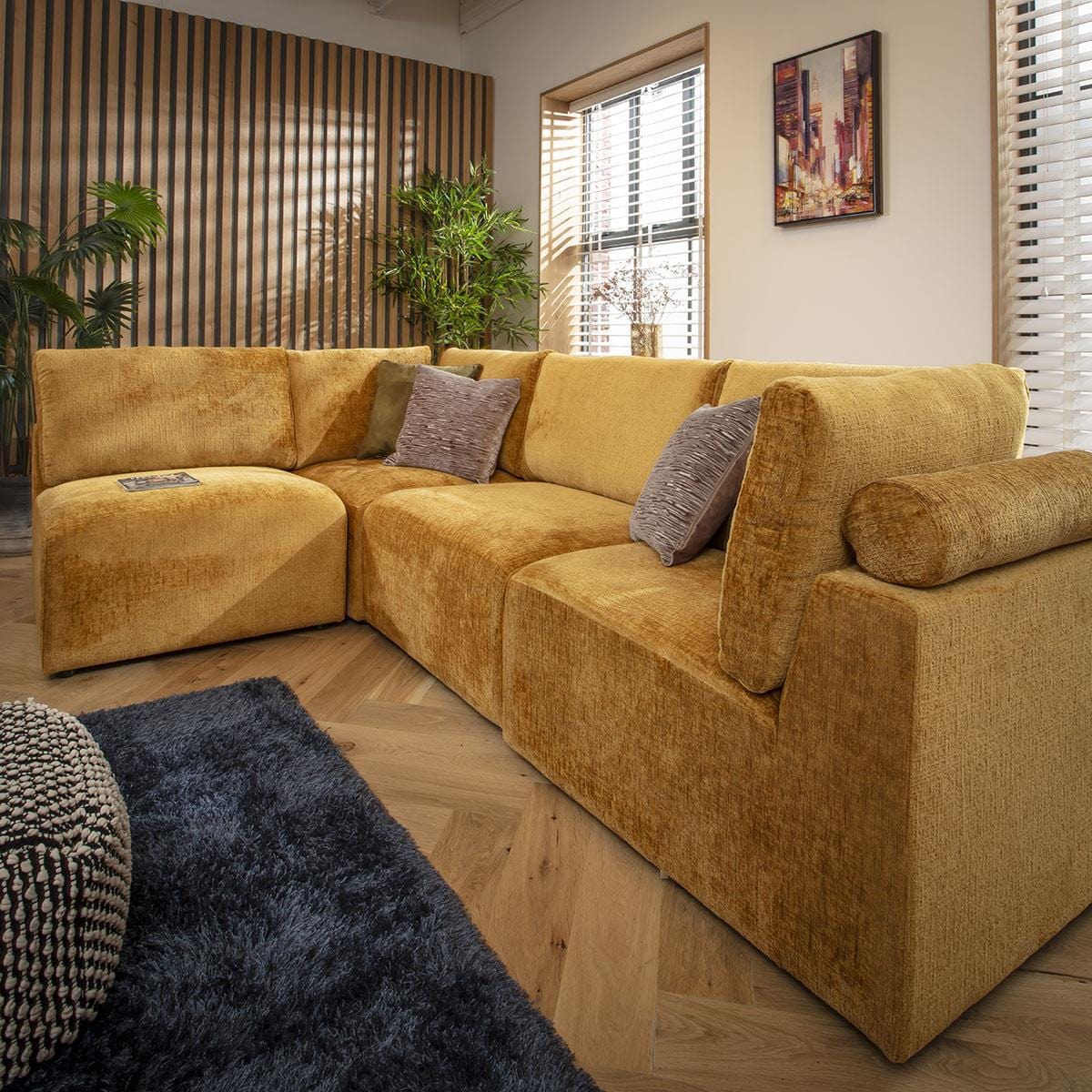 Victoria 4 Seater Corner Sofa Mustard Chenille 266x174cm 12R