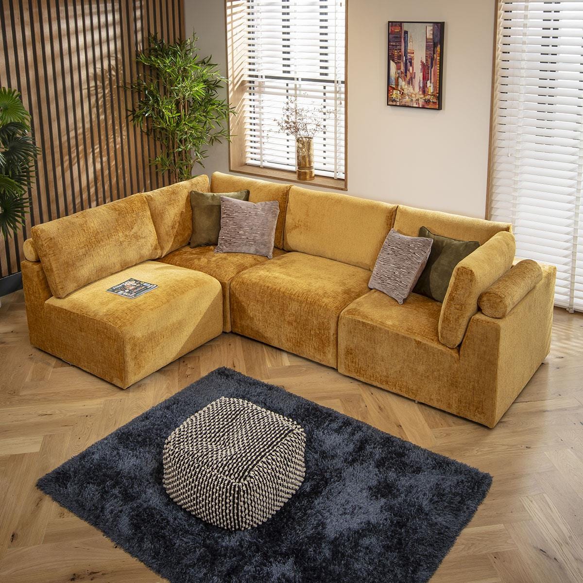 Victoria 4 Seater Corner Sofa Mustard Chenille 266x174cm 12R