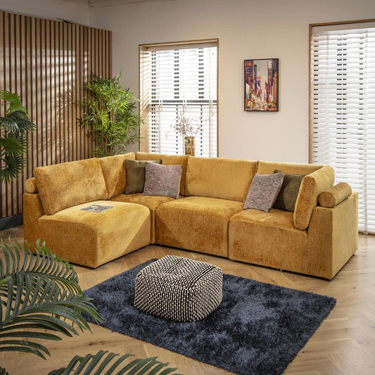 Victoria 4 Seater Corner Sofa Mustard Chenille 266x174cm 12R