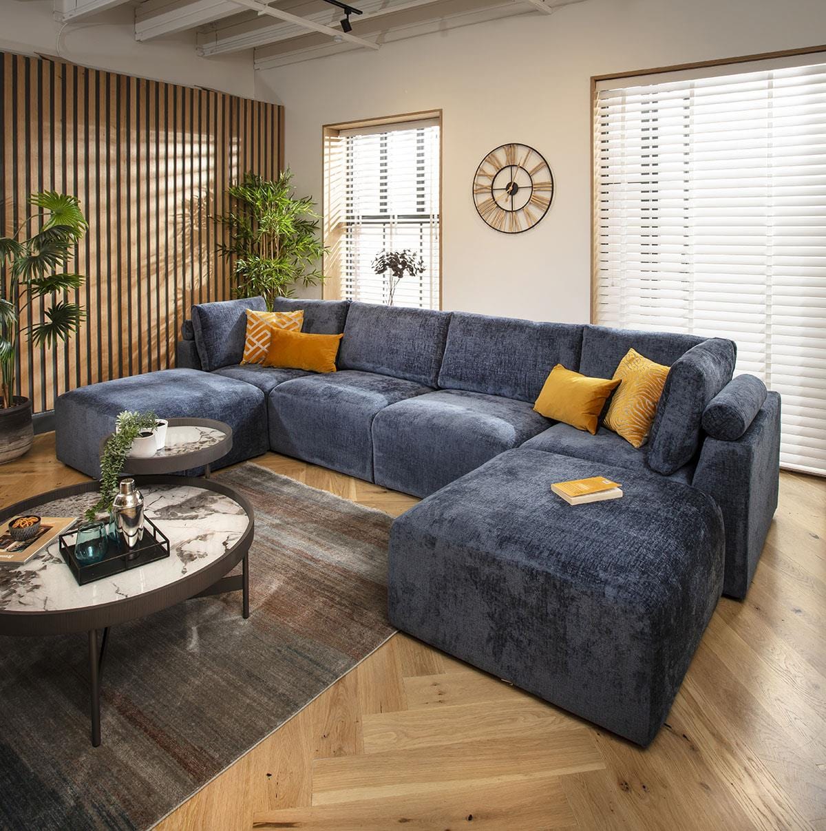 Victoria 4 Seater U-Shape Sofa Blue Chenille 348x176cm 7