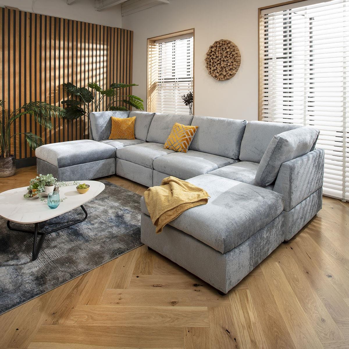 Sophie 4 Seater U-Shape Sofa Blue Chenille 320x160cm 7