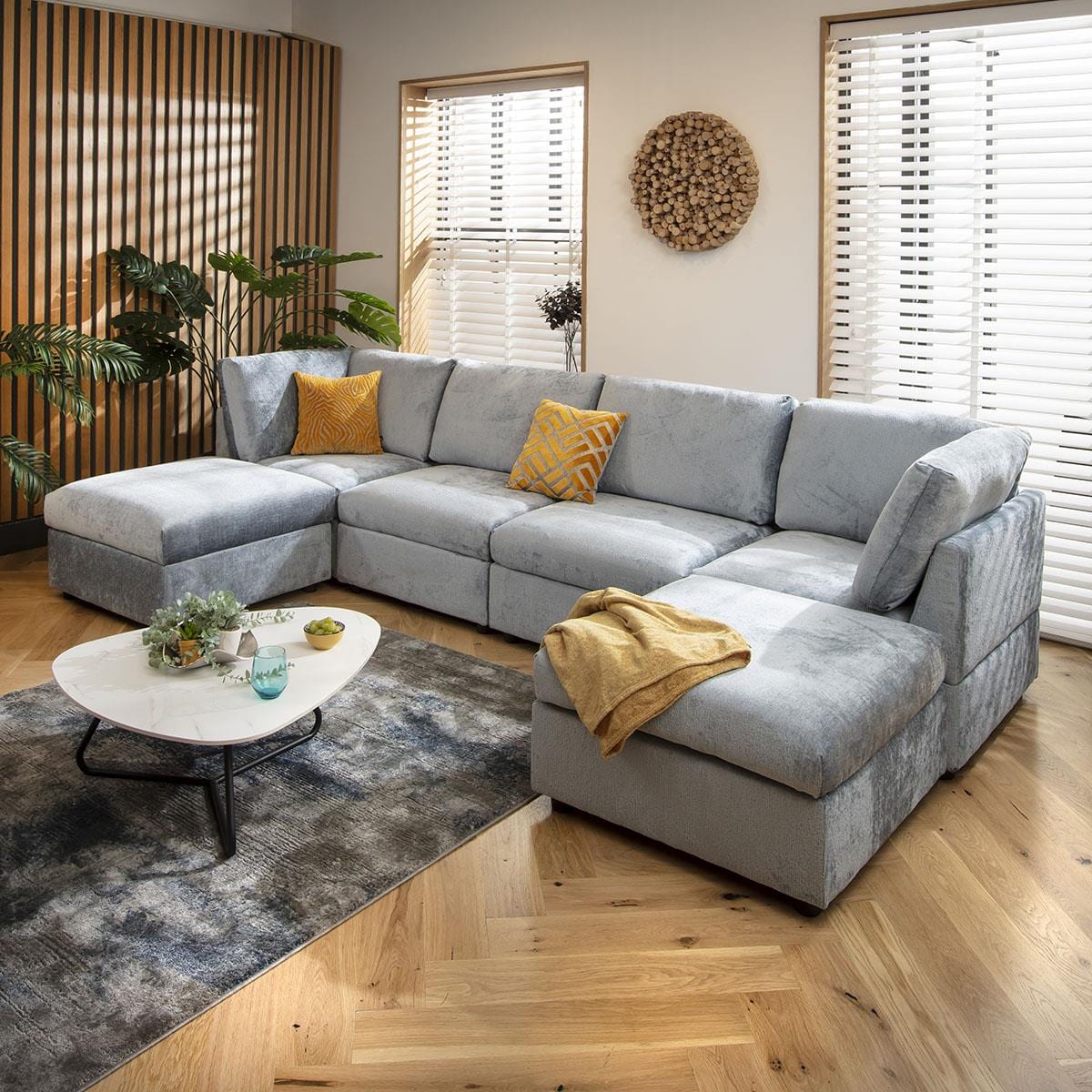 Sophie 4 Seater U-Shape Sofa Blue Chenille 320x160cm 7