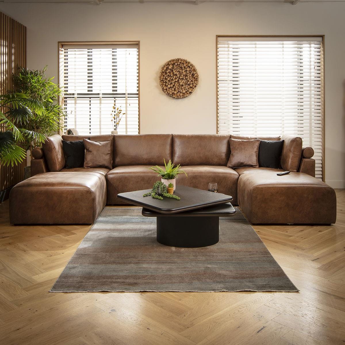 Victoria 4 Seater U-Shape Sofa Antique Brown 348x176cm 7