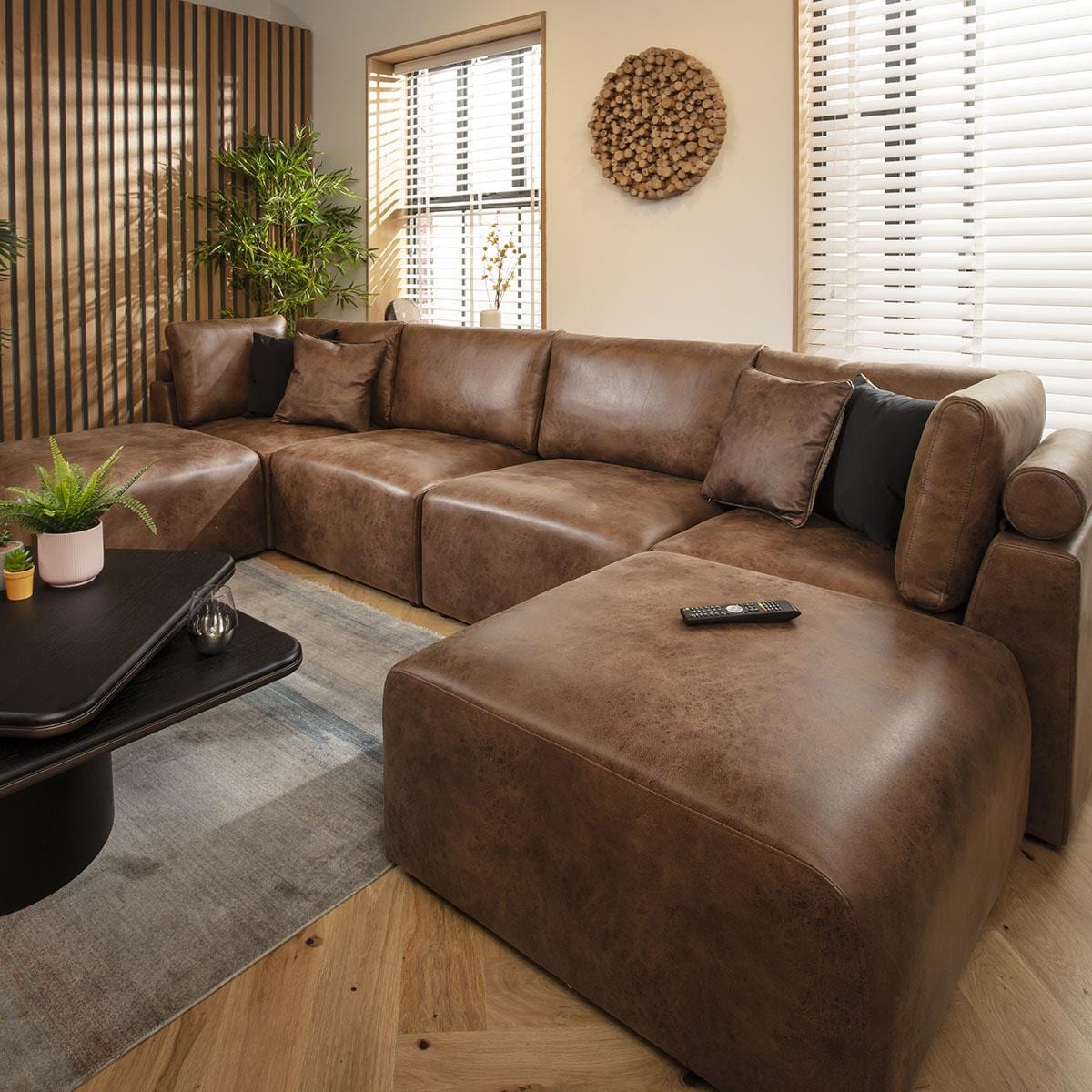 Victoria 4 Seater U-Shape Sofa Antique Brown 348x176cm 7