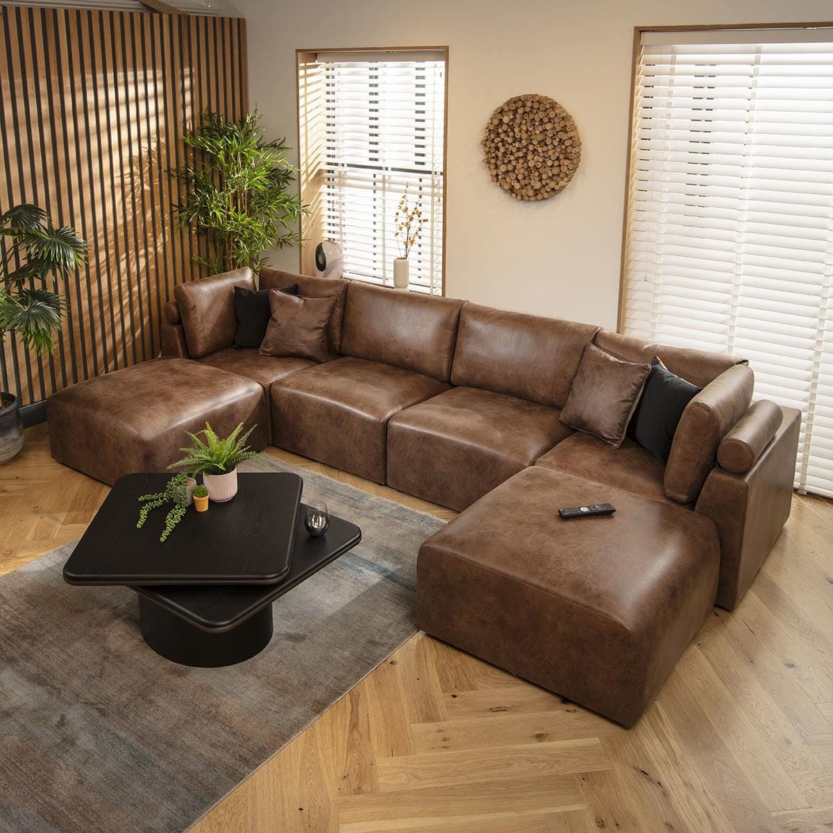 Victoria 4 Seater U-Shape Sofa Antique Brown 348x176cm 7