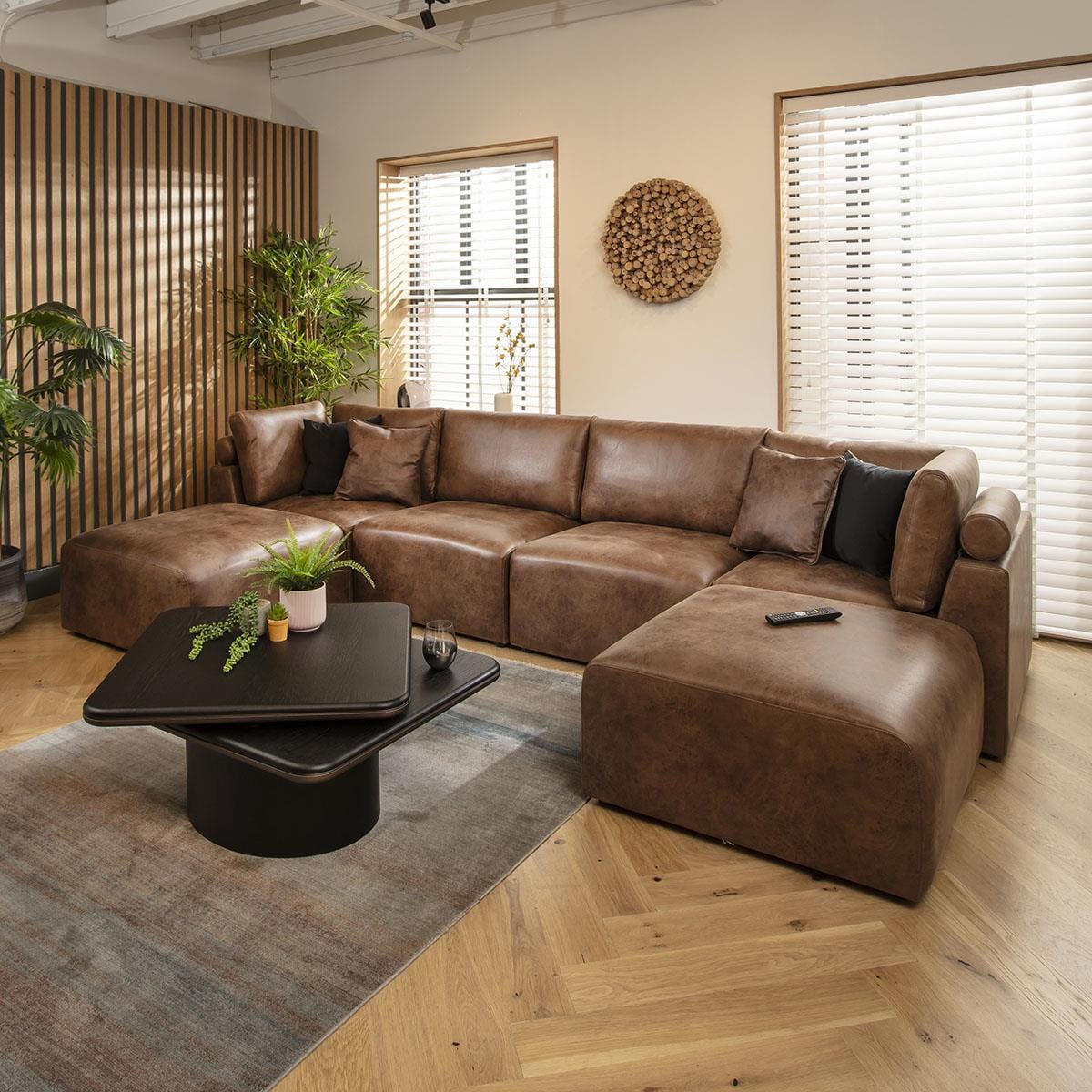 Victoria 4 Seater U-Shape Sofa Antique Brown 348x176cm 7