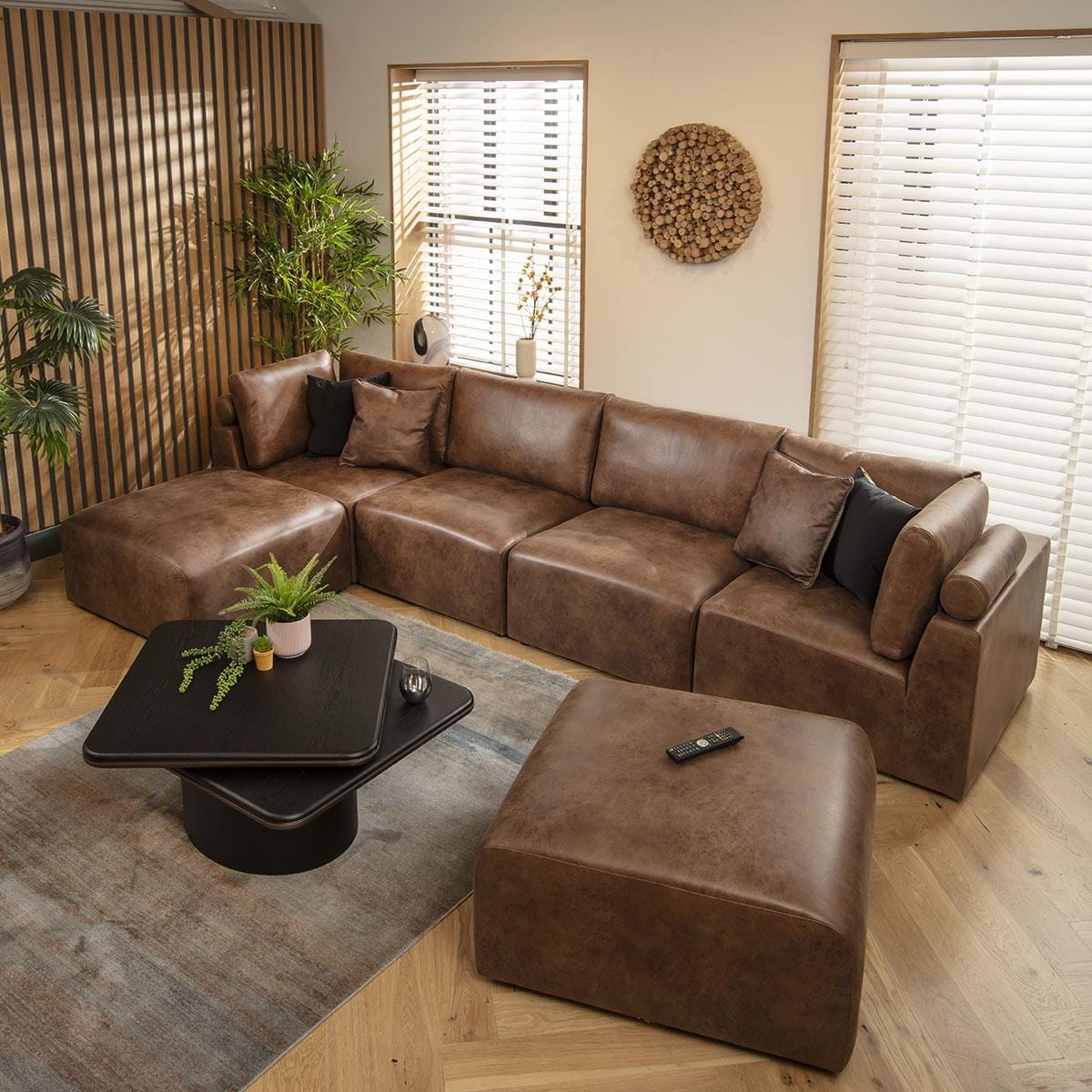 Victoria 4 Seater U-Shape Sofa Antique Brown 348x176cm 7