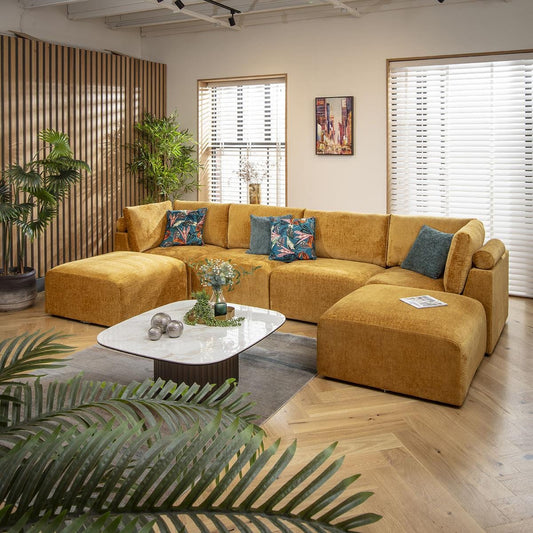 Victoria 4 Seater U-Shape Sofa Mustard Chenille 348x176cm 7