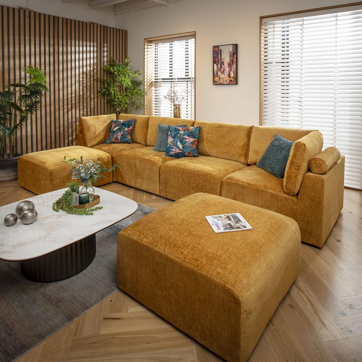 Victoria 4 Seater U-Shape Sofa Mustard Chenille 348x176cm 7