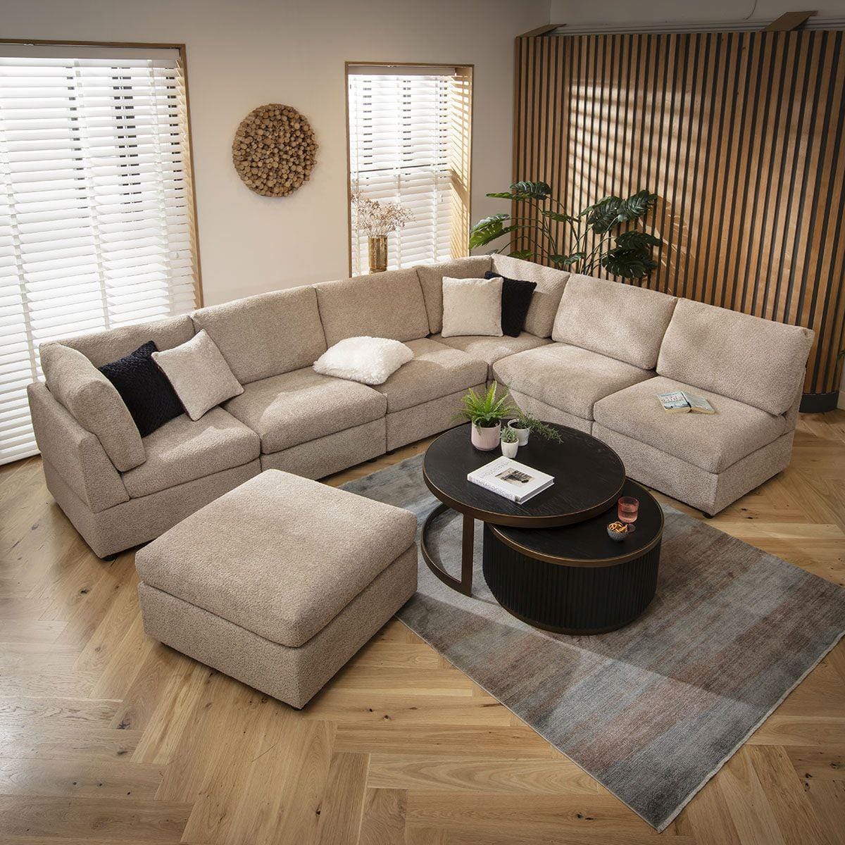 Sophie 6 Seater U-Shape Sofa Biscuit Beige Boucle 320x240cm 9R