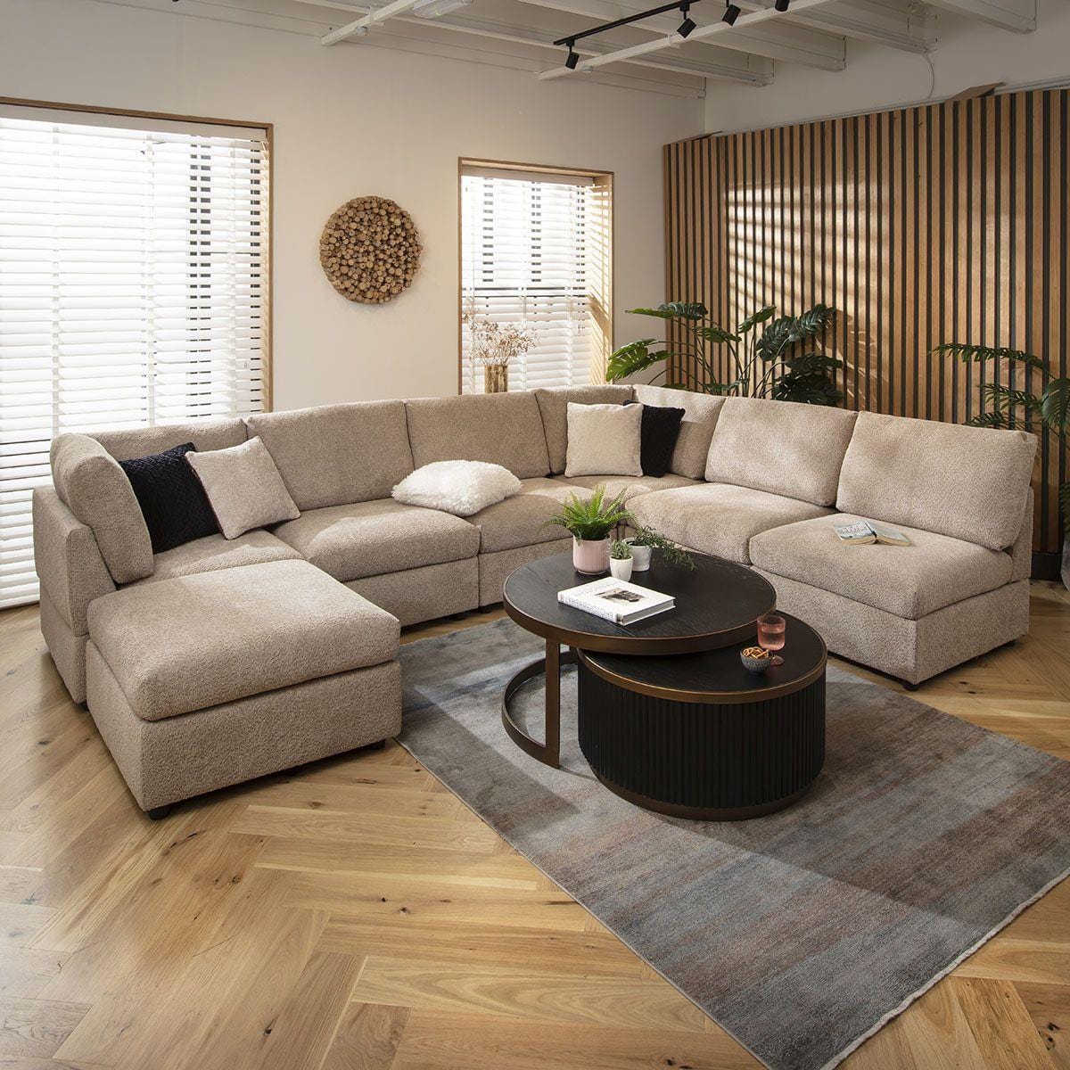 Sophie 6 Seater U-Shape Sofa Biscuit Beige Boucle 320x240cm 9R