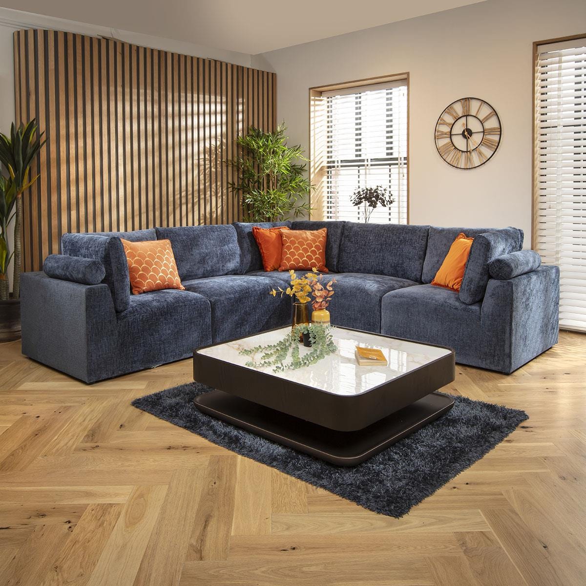 Victoria 6 Seater Corner Sofa Blue Chenille 266x266cm 14