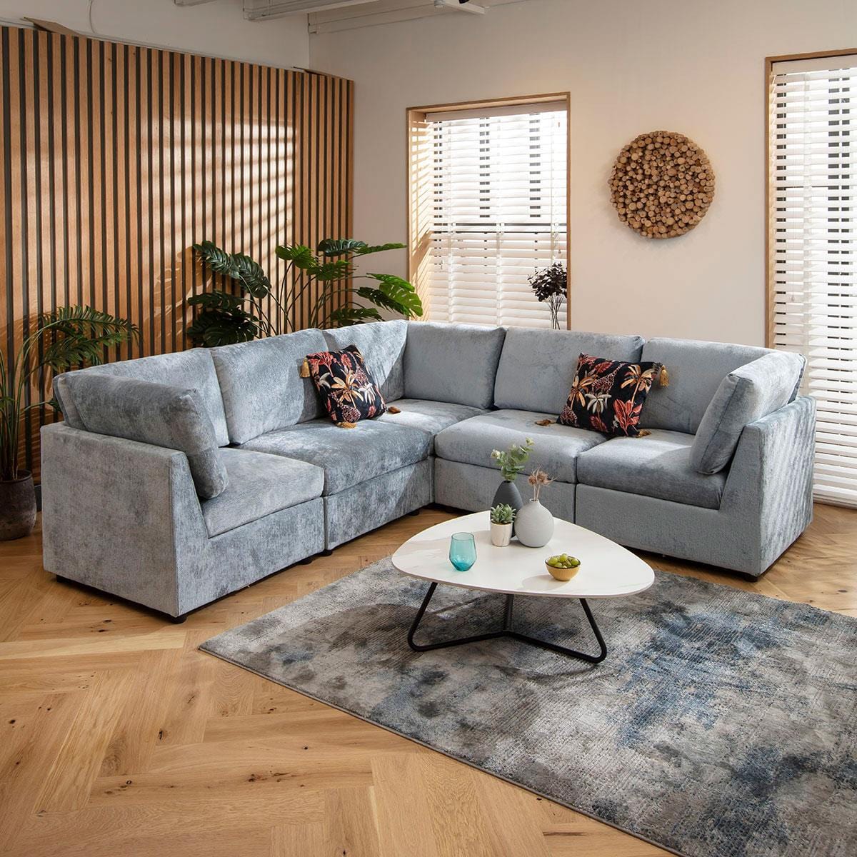 Sophie 6 Seater Corner Sofa Blue Chenille 240x240cm 14