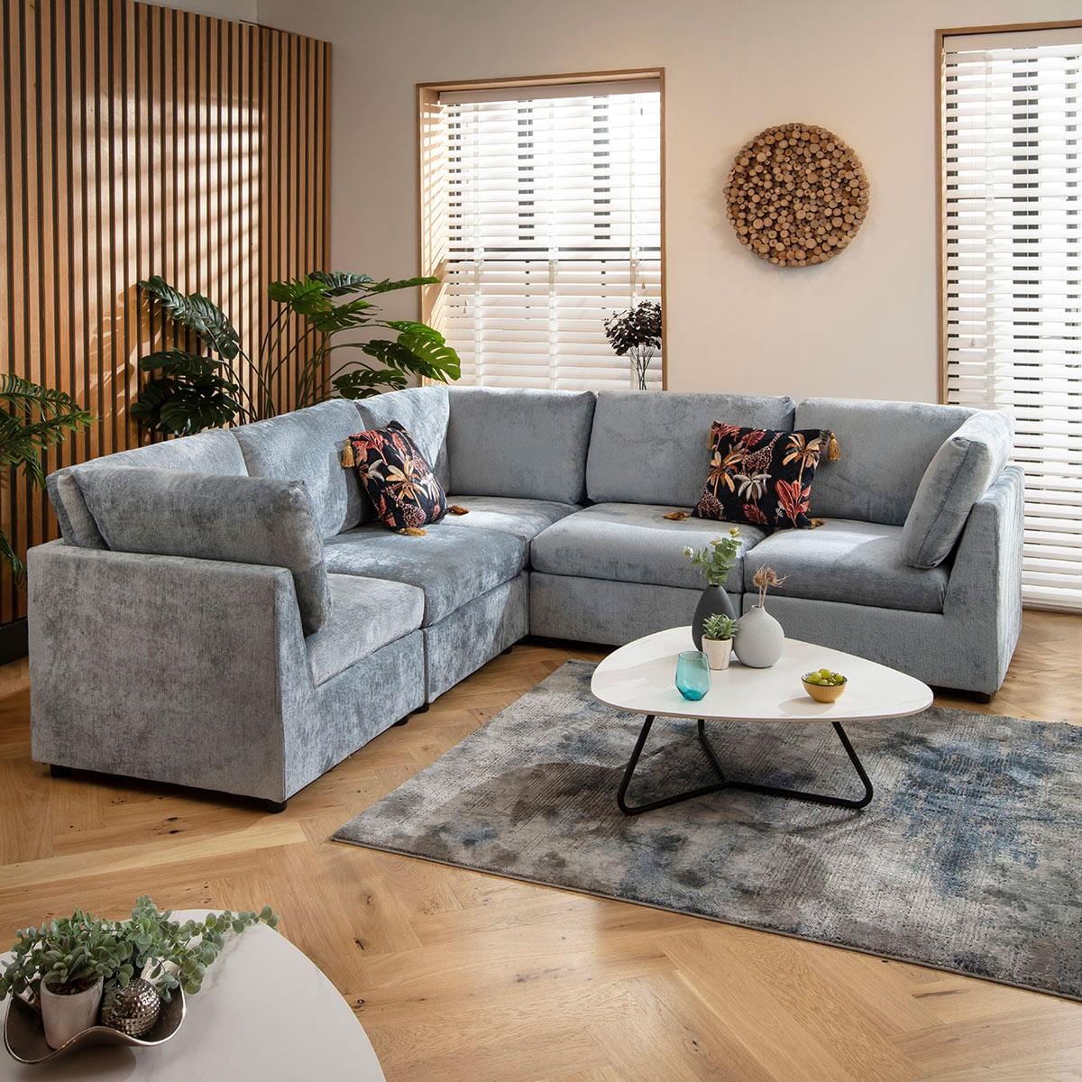 Sophie 6 Seater Corner Sofa Blue Chenille 240x240cm 14