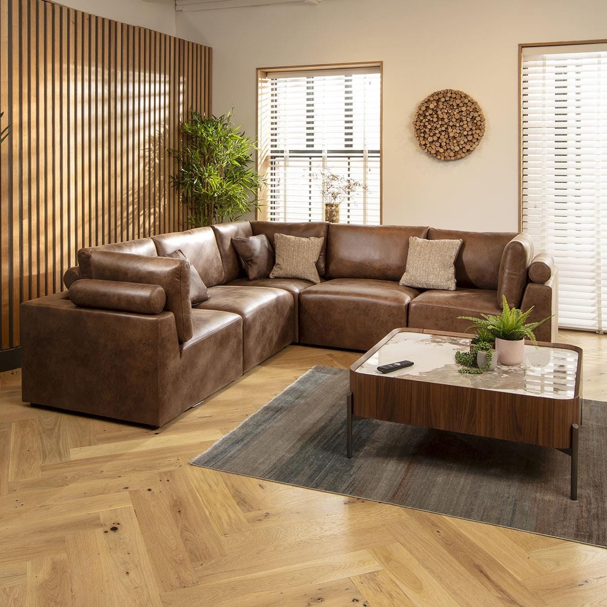 Victoria 6 Seater Corner Sofa Antique Brown 266x266cm 14