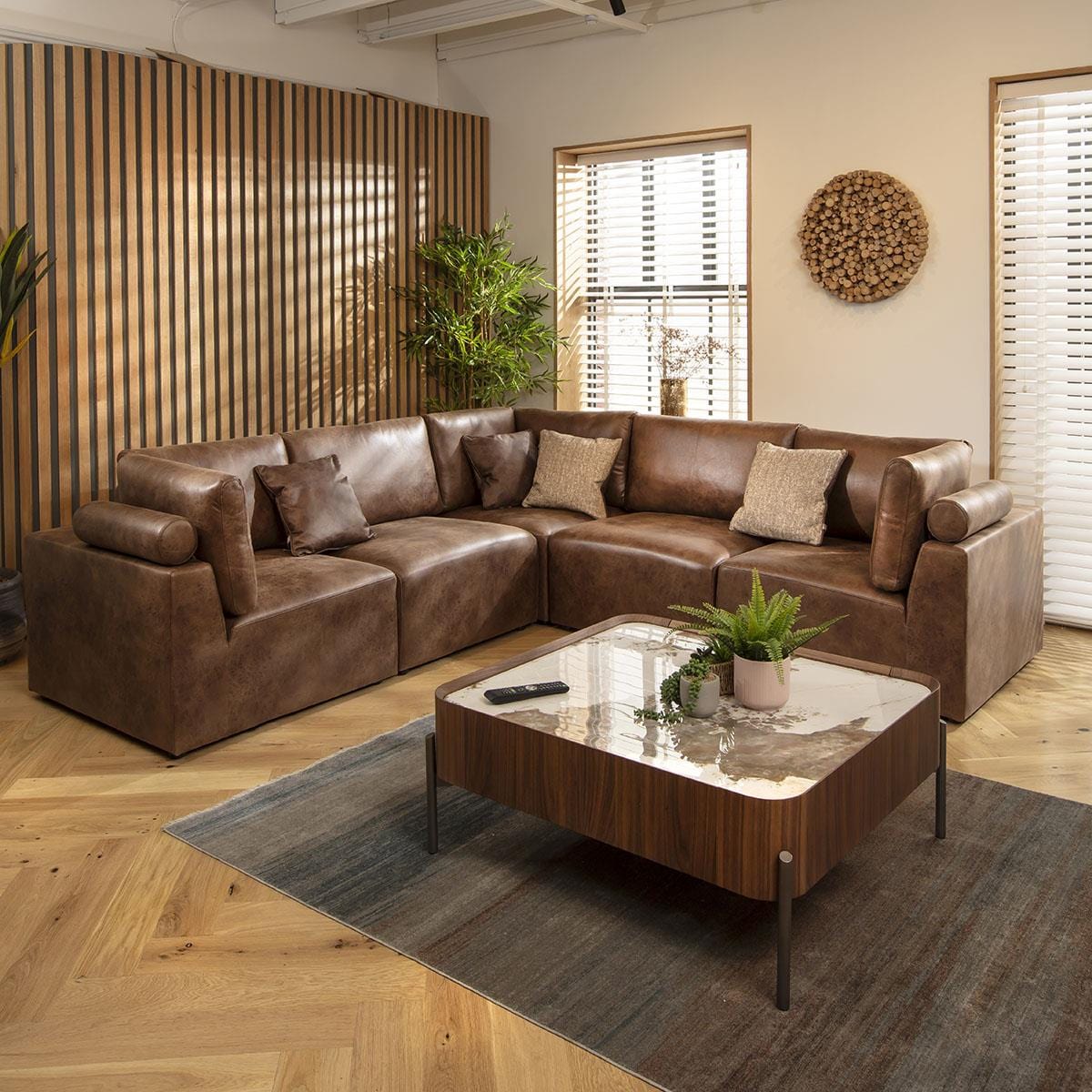 Victoria 6 Seater Corner Sofa Antique Brown 266x266cm 14