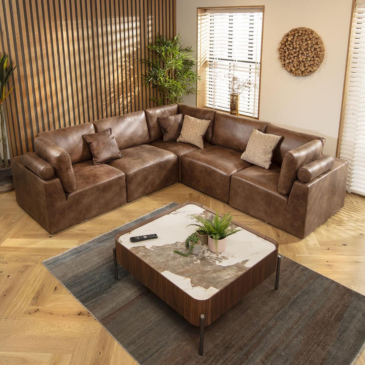 Victoria 6 Seater Corner Sofa Antique Brown 266x266cm 14