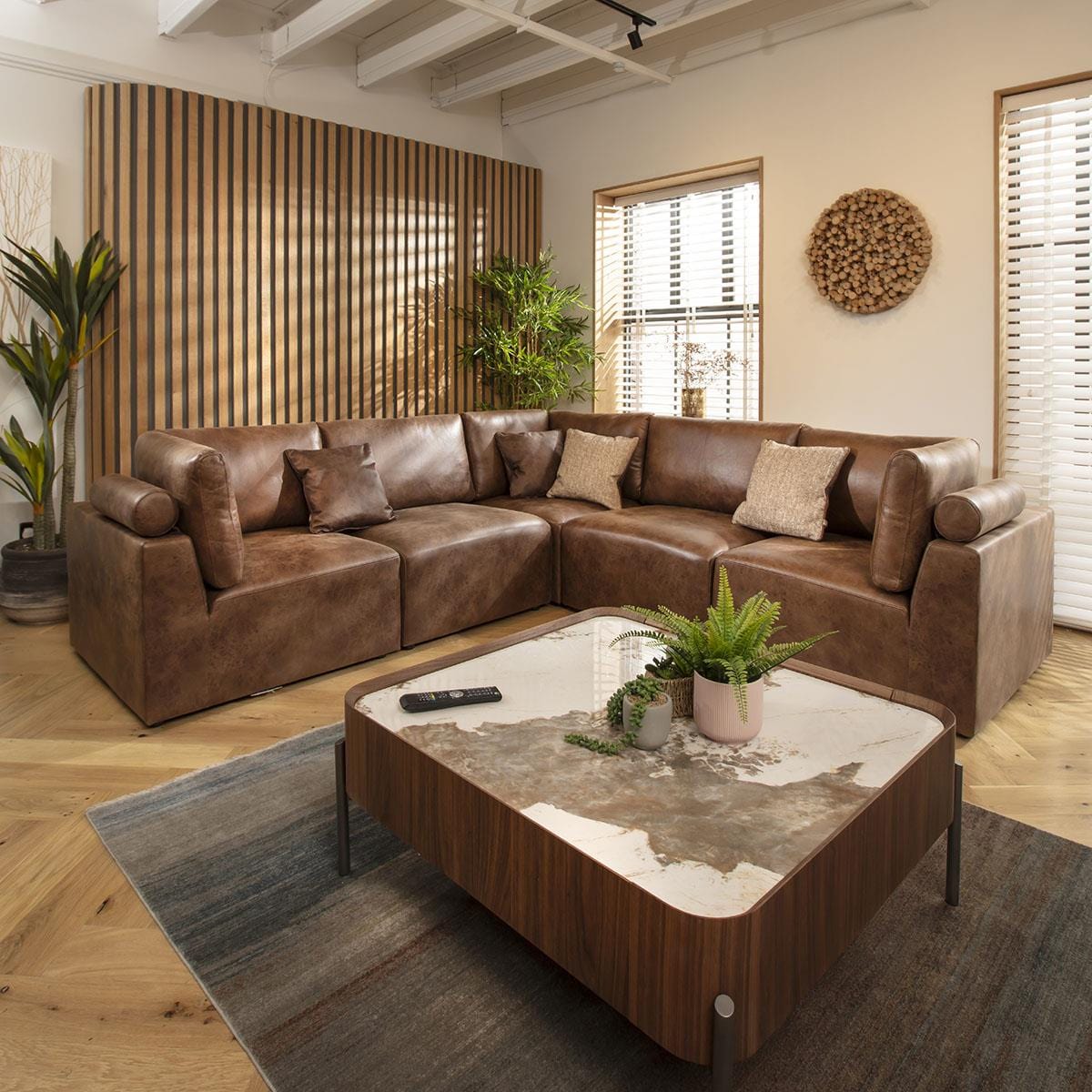 Victoria 6 Seater Corner Sofa Antique Brown 266x266cm 14