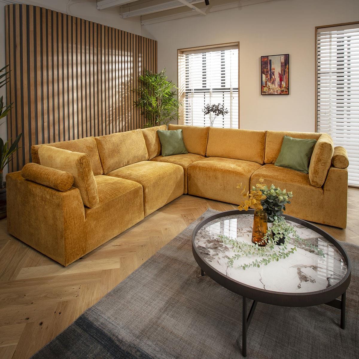 Victoria 6 Seater Corner Sofa Mustard Chenille 266x266cm 14