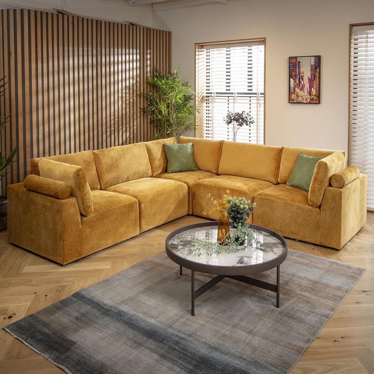 Victoria 6 Seater Corner Sofa Mustard Chenille 266x266cm 14