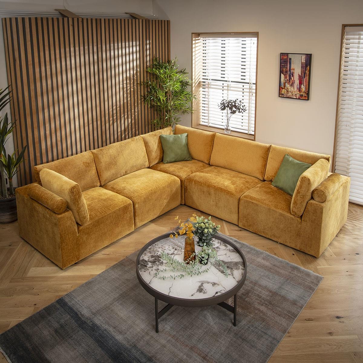 Victoria 6 Seater Corner Sofa Mustard Chenille 266x266cm 14