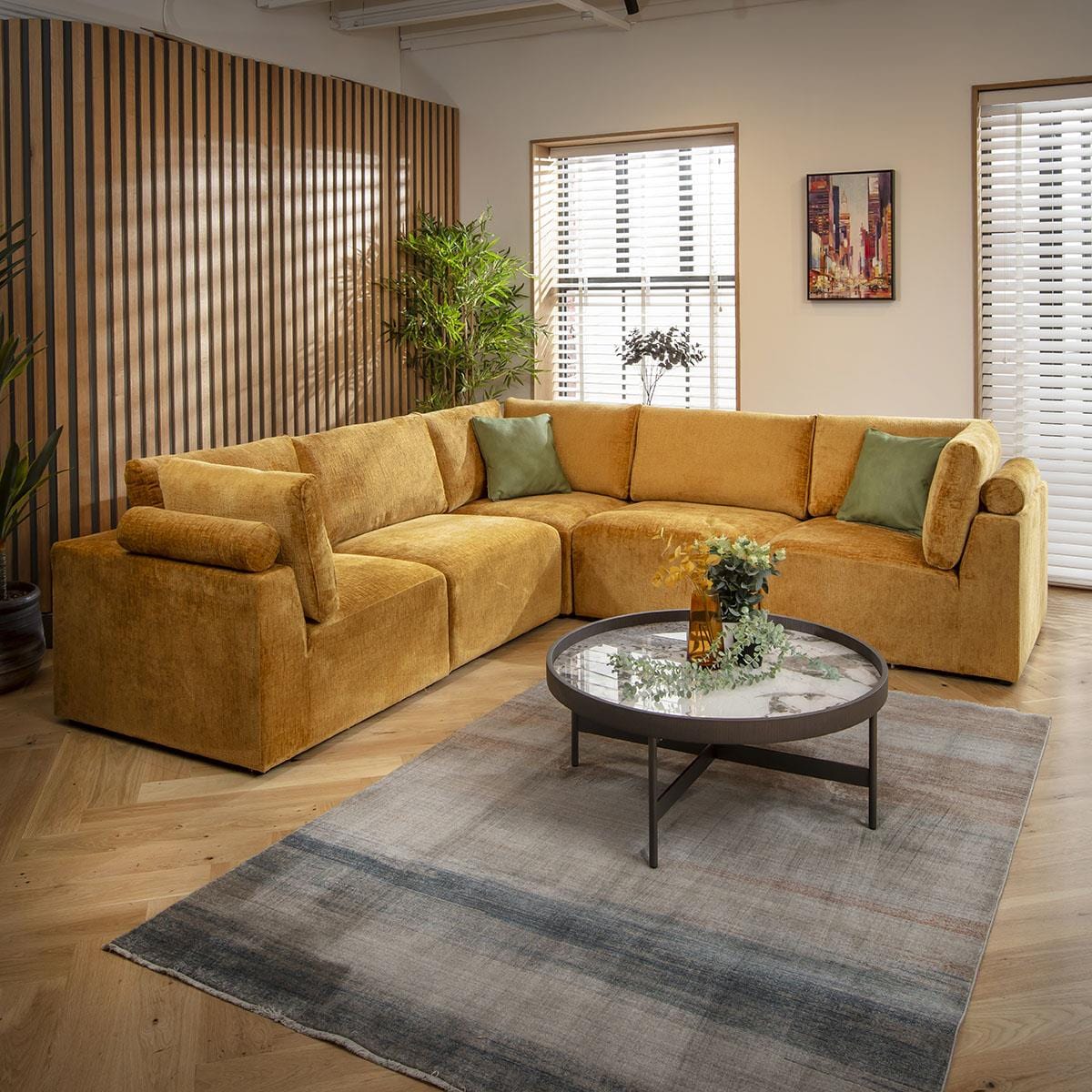 Victoria 6 Seater Corner Sofa Mustard Chenille 266x266cm 14