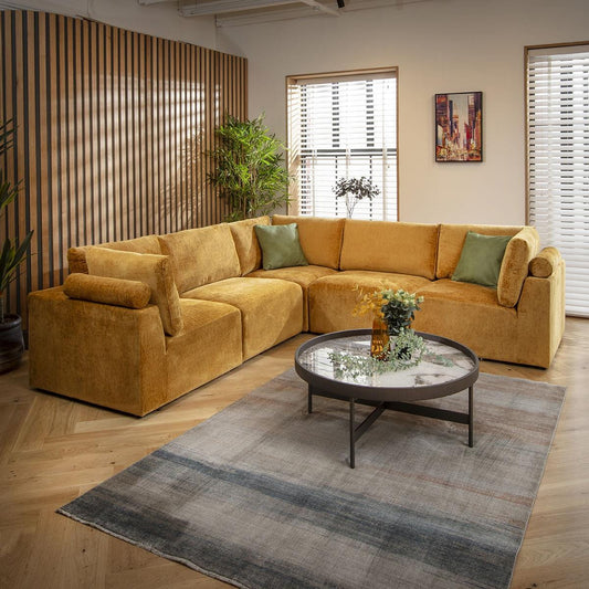 Victoria 6 Seater Corner Sofa Mustard Chenille 266x266cm 14